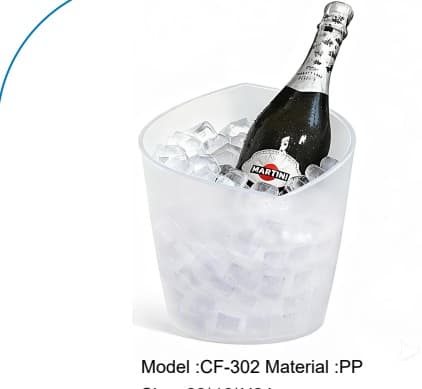 Clear LED ice bucket for bottle fit and capacity evaluation
